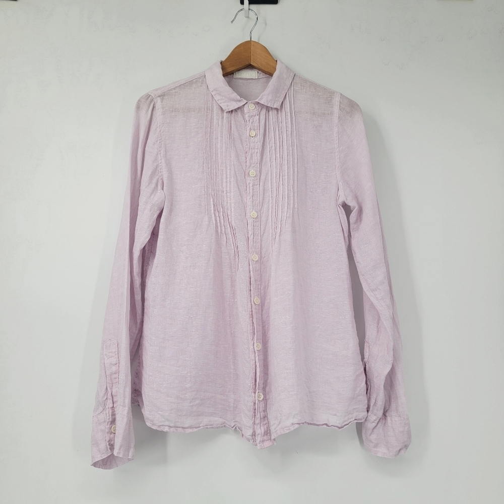 CP Shades Linen Button Down Blouse Size XS Light Pink Pin Tuck Minimalist Top